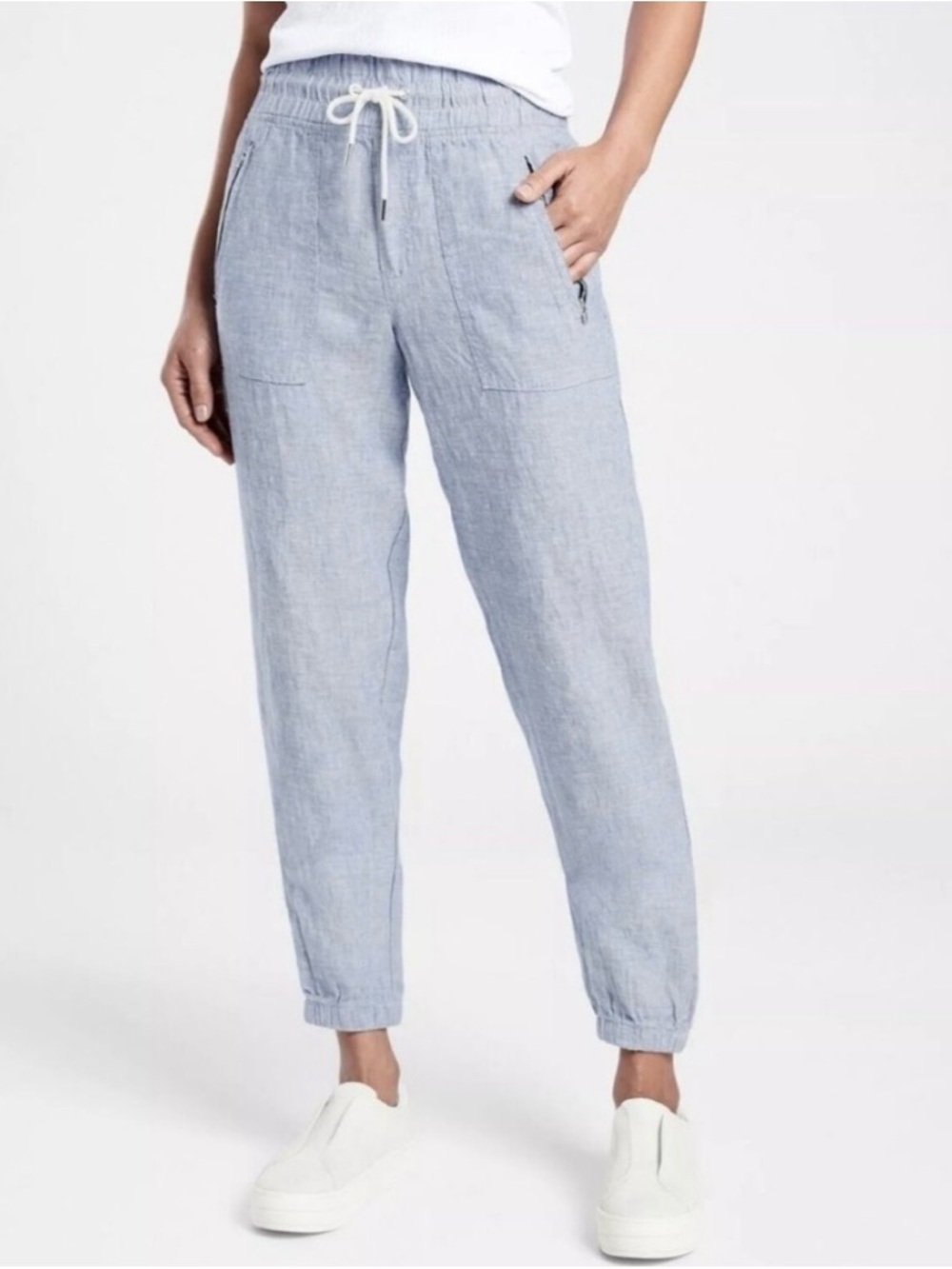 Athleta Cabo linen Jogger Pants in Chambray Blue